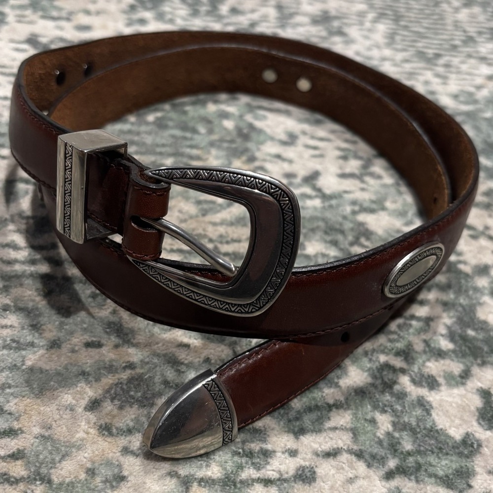 brown‎ leather belt  silver medallions Size 42